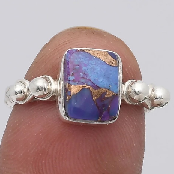 Copper purple turquoise sterling silver ring size 7.5 - Picture 2 of 4